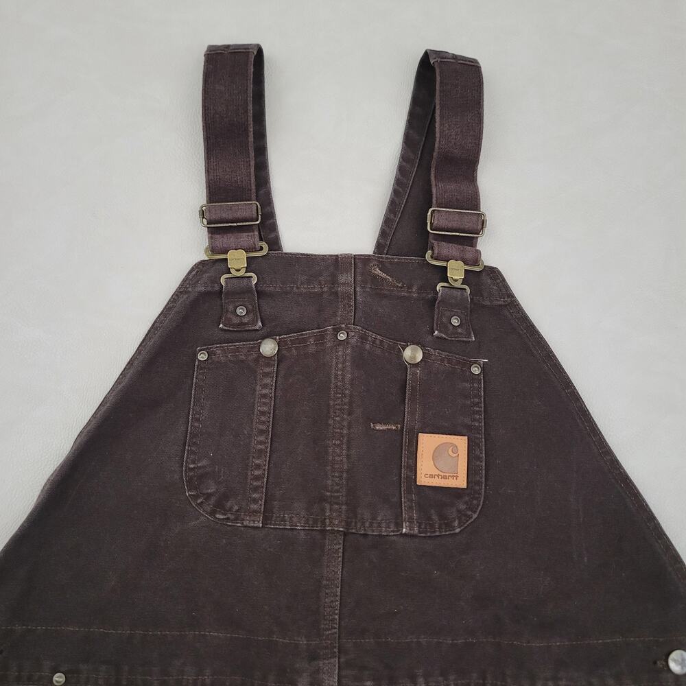 Y2k Carhartt Bib Overalls Brown Double Knee R06 DKB Unlined Workwear 44x32 - Picture 4 of 13